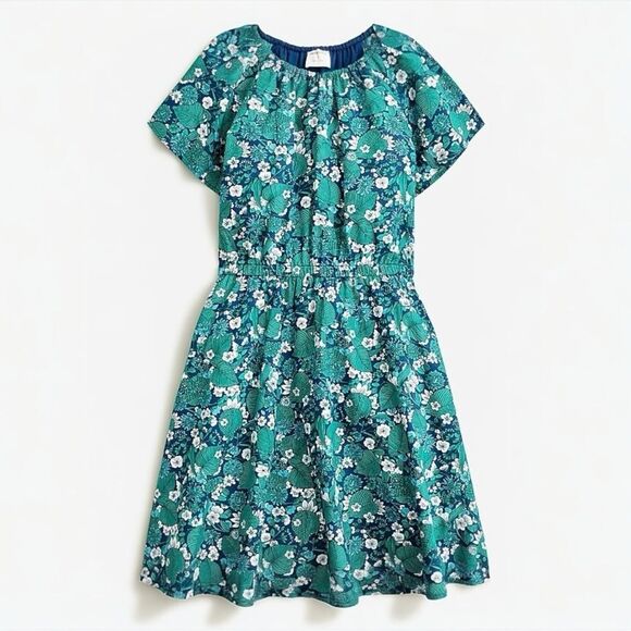 J Crew Crewcuts Girls' printed cotton poplin dress in emerald forest floral SZ12 - Picture 1 of 5
